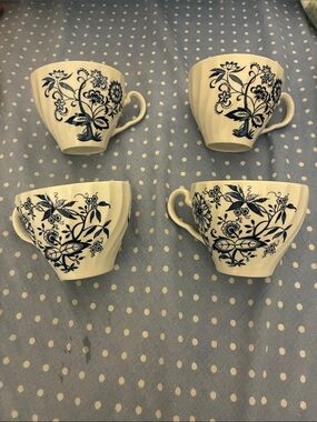 Classic Blue Floral Porcelain Teacup Set -  . Blue Danube/ wild onion pattern.